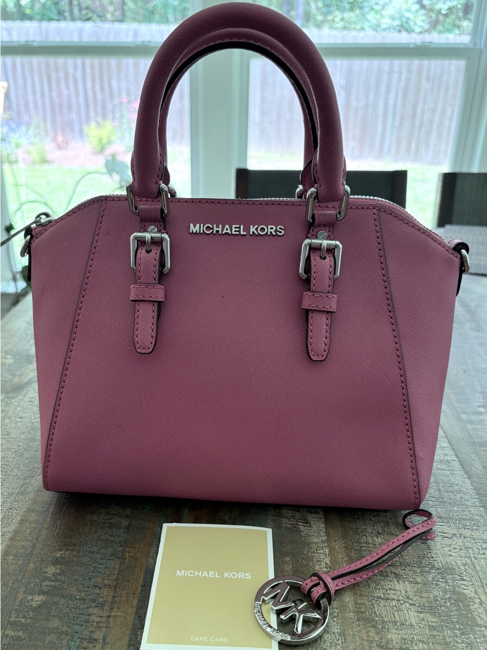 Michael Kors Ciara Medium Saffiano Leather Messenger Satchel Bag Rasberry Pink